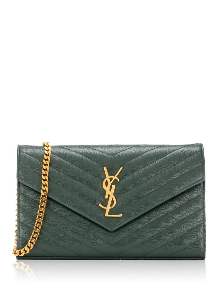 Grain De Poudre Matelasse Monogram 22cm Chain Wallet Dark green