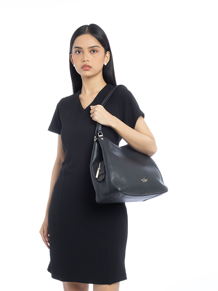 Leila Medium Triple Compartment Shoulder Bag Black