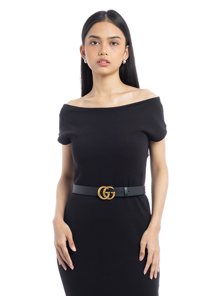 Calfskin GG Marmont 30mm Belt Black Sz 90