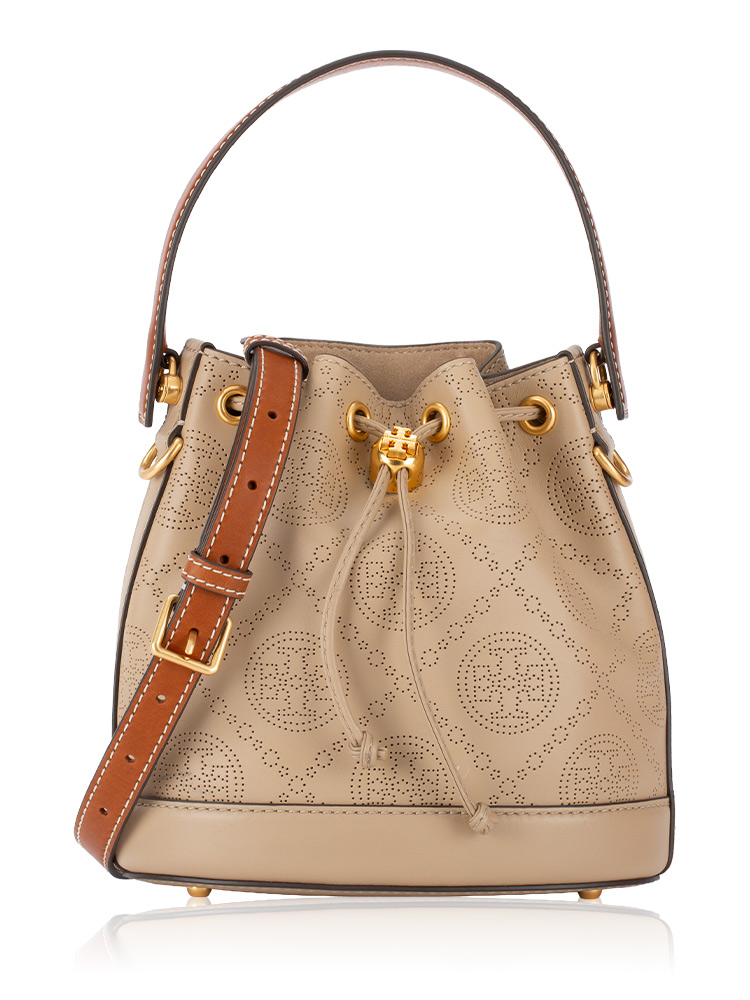 T Monogram Perforated Leather Small Bucket Bag Fresh Clay