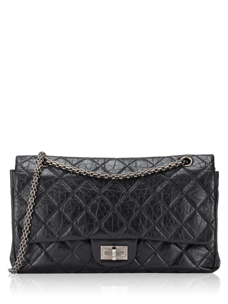 Metallic Aged Calfskin 2.55 Reissue 227 Double Flap Bag Black