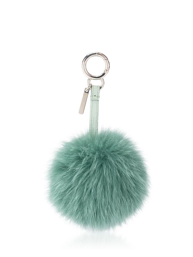 Fox Fur Pom Pom Bag Charm Sage Green