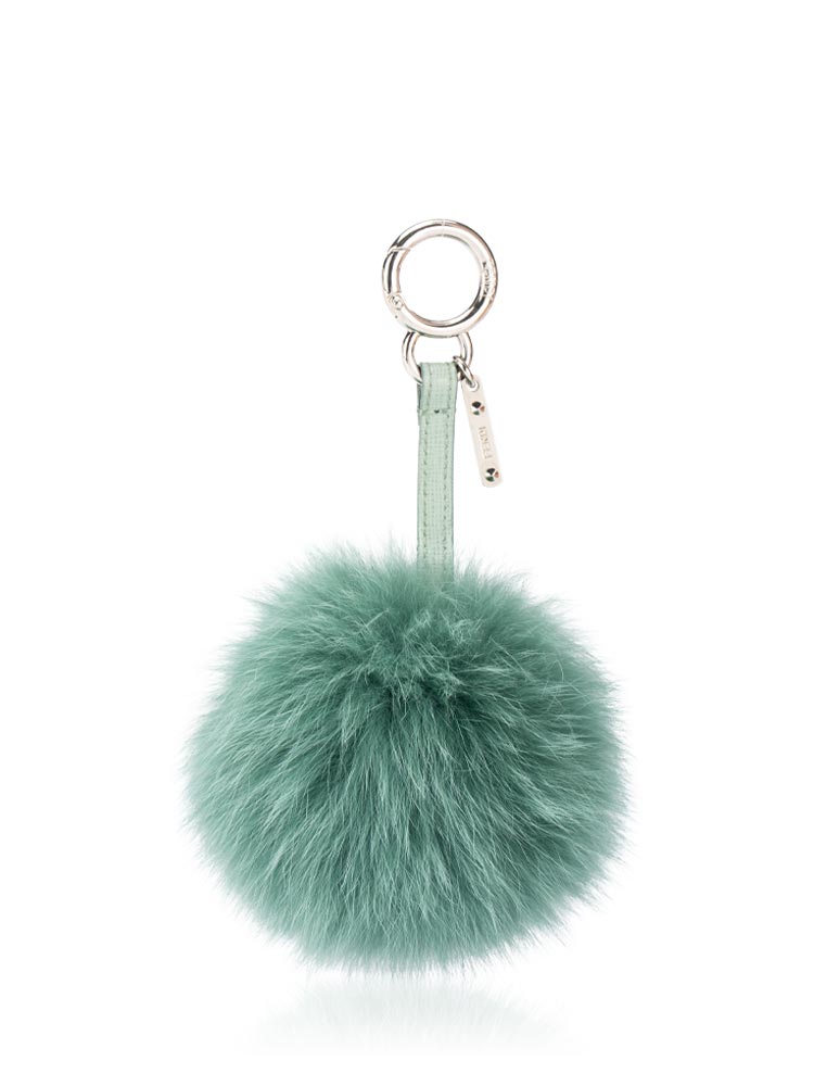 Fox Fur Pom Pom Bag Charm Sage Green