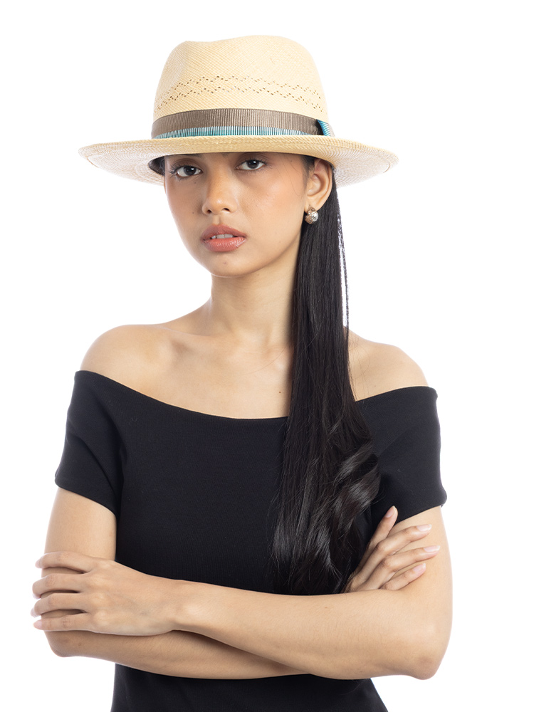 Straw Esperance Fedora Hat Blue Sz 59