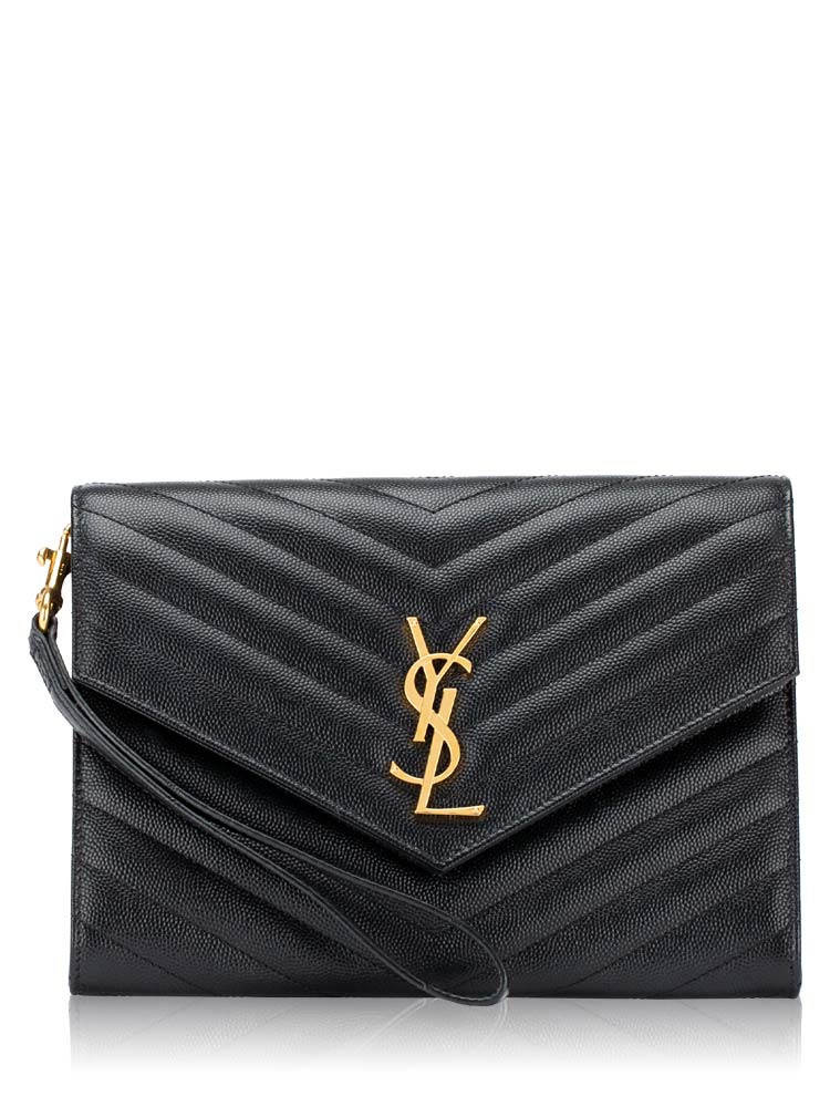 Grain De Poudre Matelasse Monogram Cassandre Pouch Black