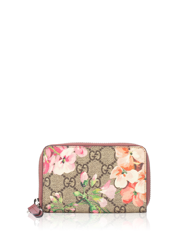 GG Supreme Blooms Zip Card Wallet Beige Dry Rose