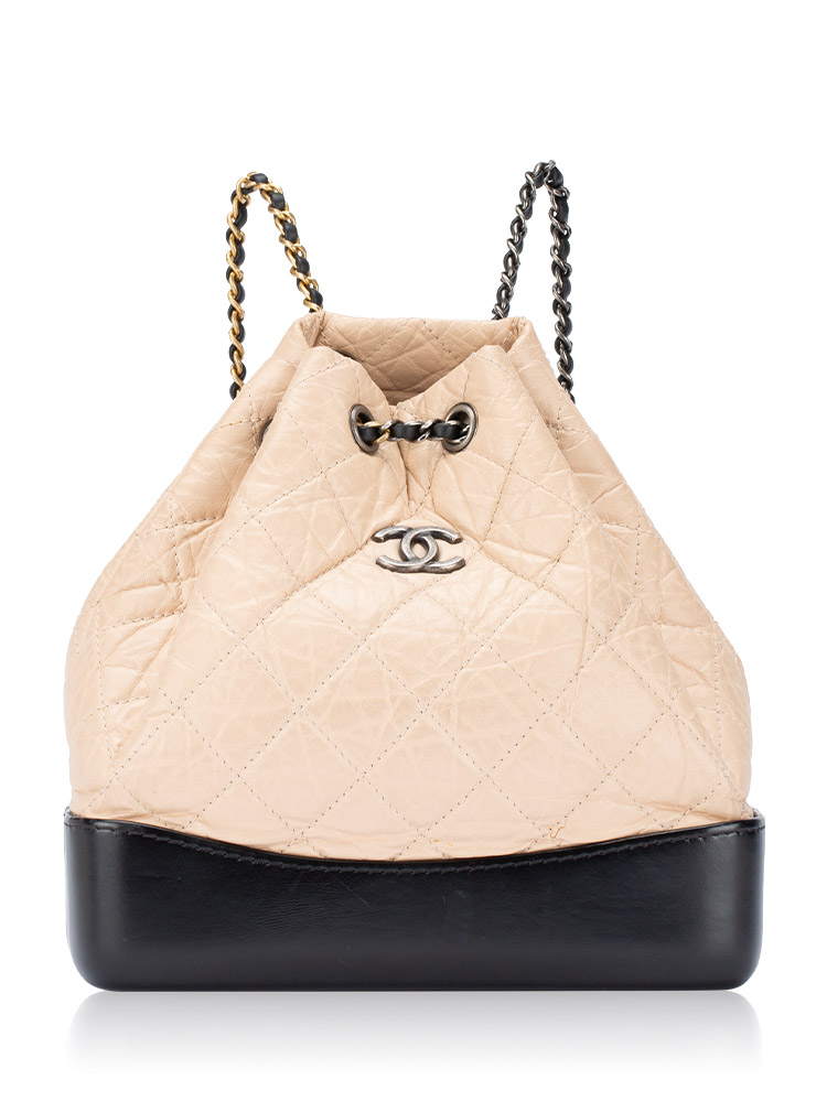 Aged Calfskin Gabrielle Small Backpack Beige Black