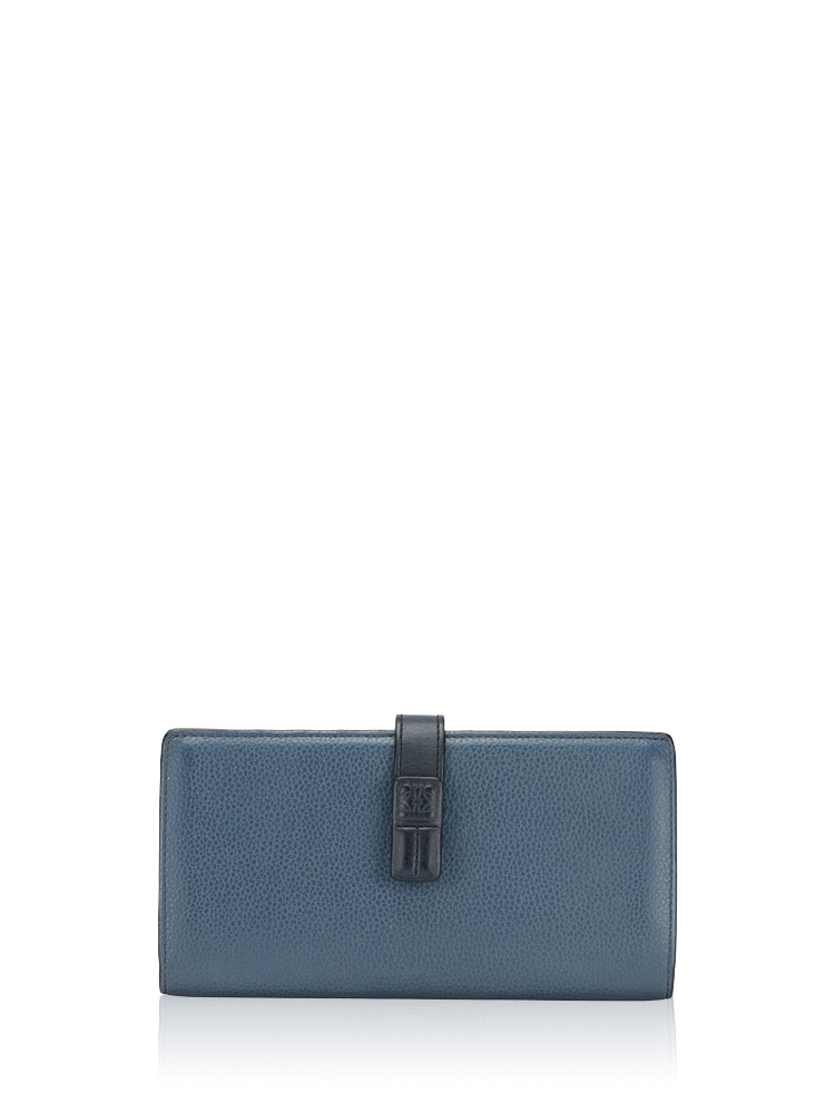 Grained Calfskin Large Vertical Wallet Indigo