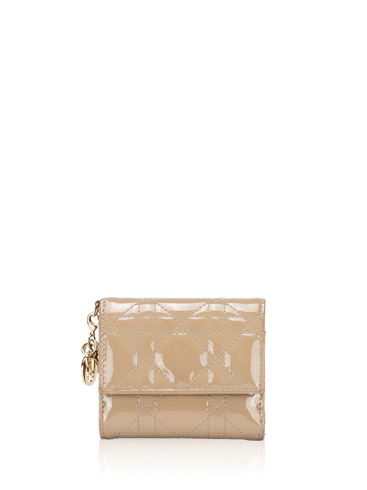 Patent Cannage Lady Dior Lotus Wallet Warm Taupe