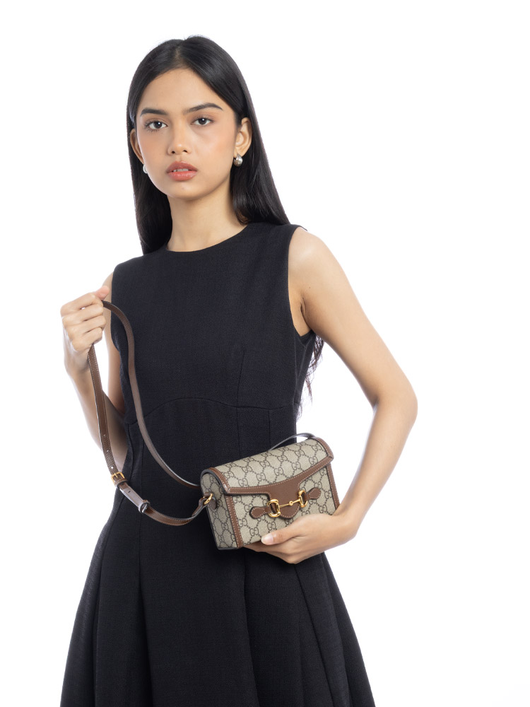 GG Supreme Horsebit 1955 Mini Shoulder Bag Beige Brown Sugar