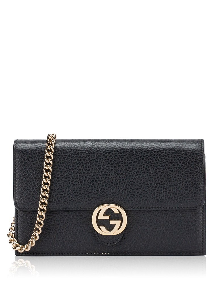 Pebbled Calfskin Interlocking G Chain Wallet Black