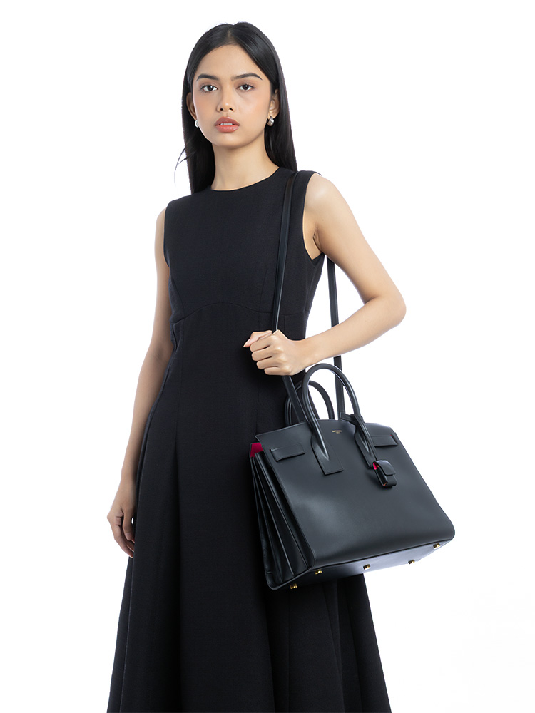 Smooth Calfskin Small Sac De Jour Black Fuchsia