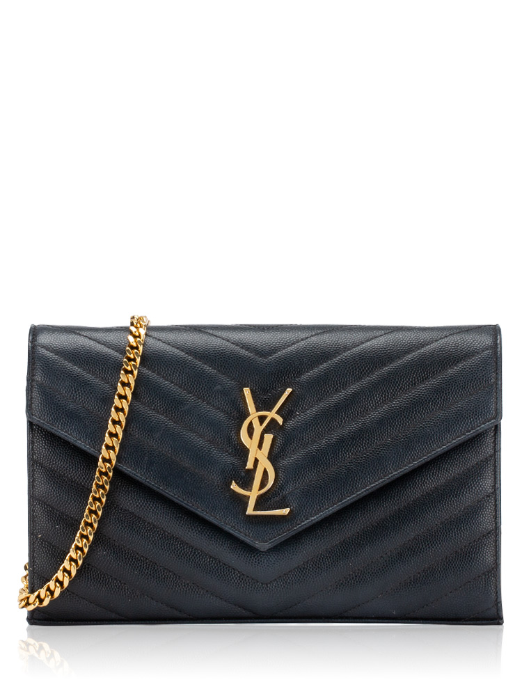 Grain De Poudre Matelasse Monogram 22cm Chain Wallet Black