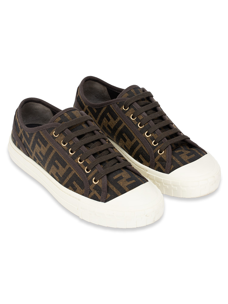 Fabric Jacquard FF Domino Sneakers Tabacco Black Sz 39