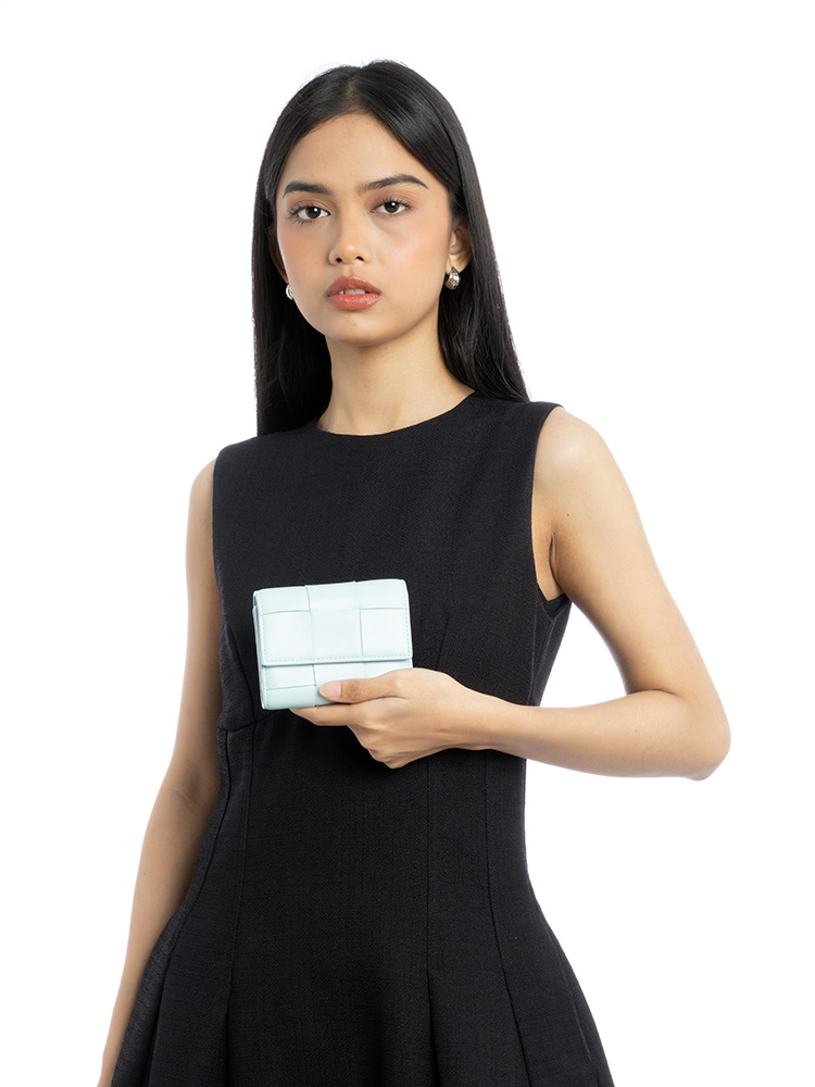 Nappa Maxi Intrecciato Cassette Tri-Fold Wallet Pale Blue