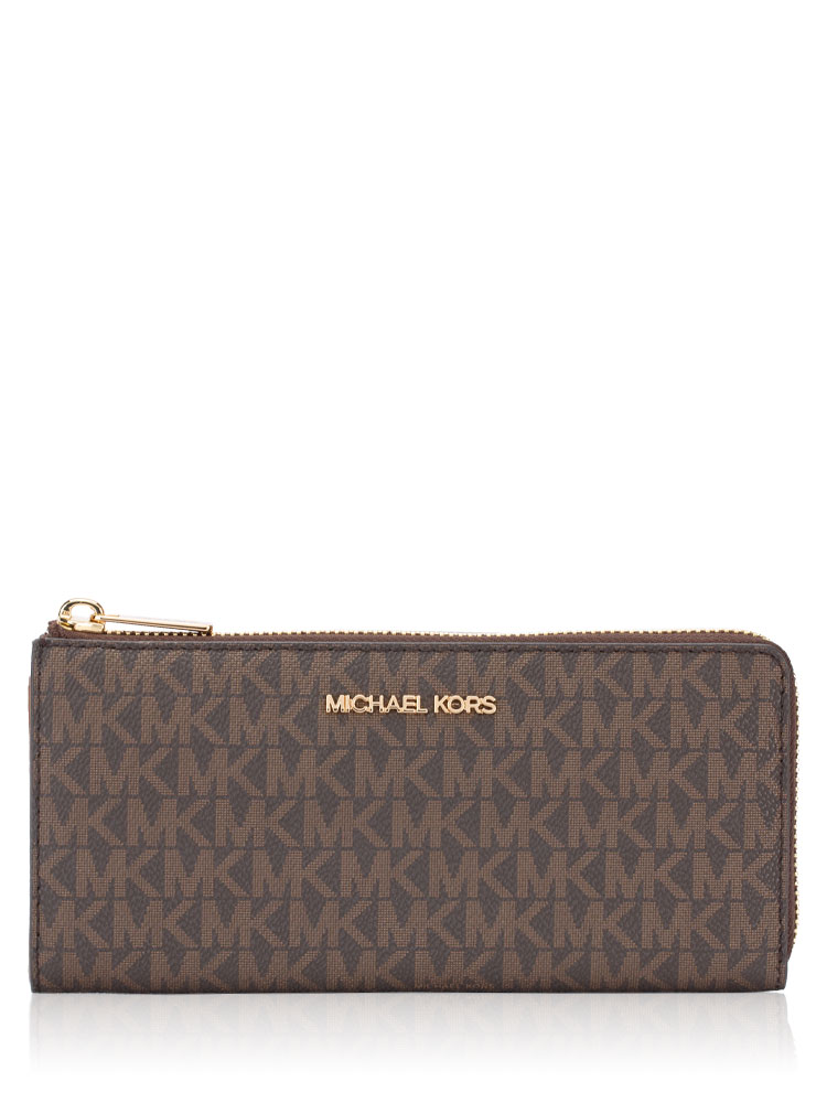 Signature Jet Set Large Zip Wallet Brown