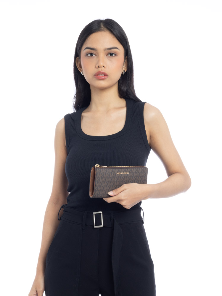 Signature Jet Set Large Zip Wallet Brown