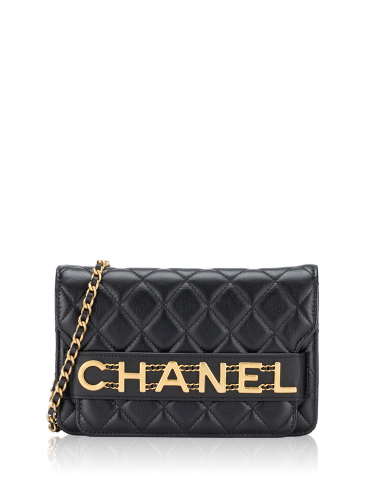 Calfskin Enchained Wallet On Chain WOC Black