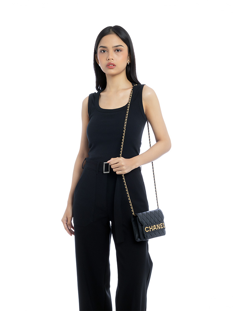Calfskin Enchained Wallet On Chain WOC Black