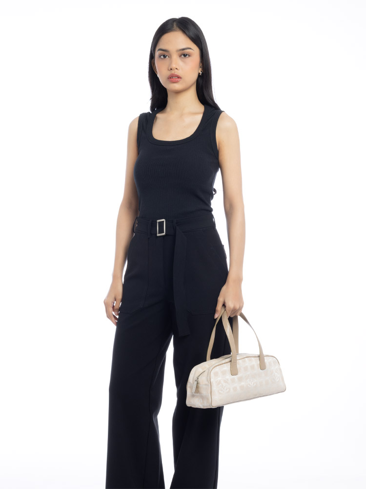 Nylon Travel Ligne Bowler Bag Beige