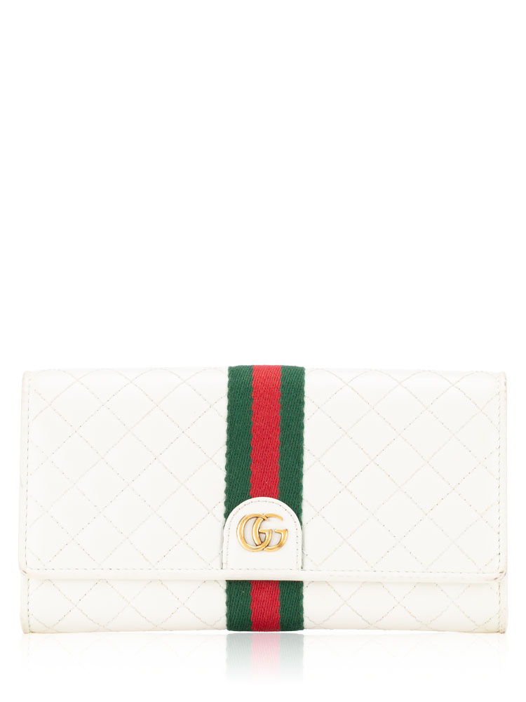 GG Calfskin Web Trapuntata Continental Wallet Off White