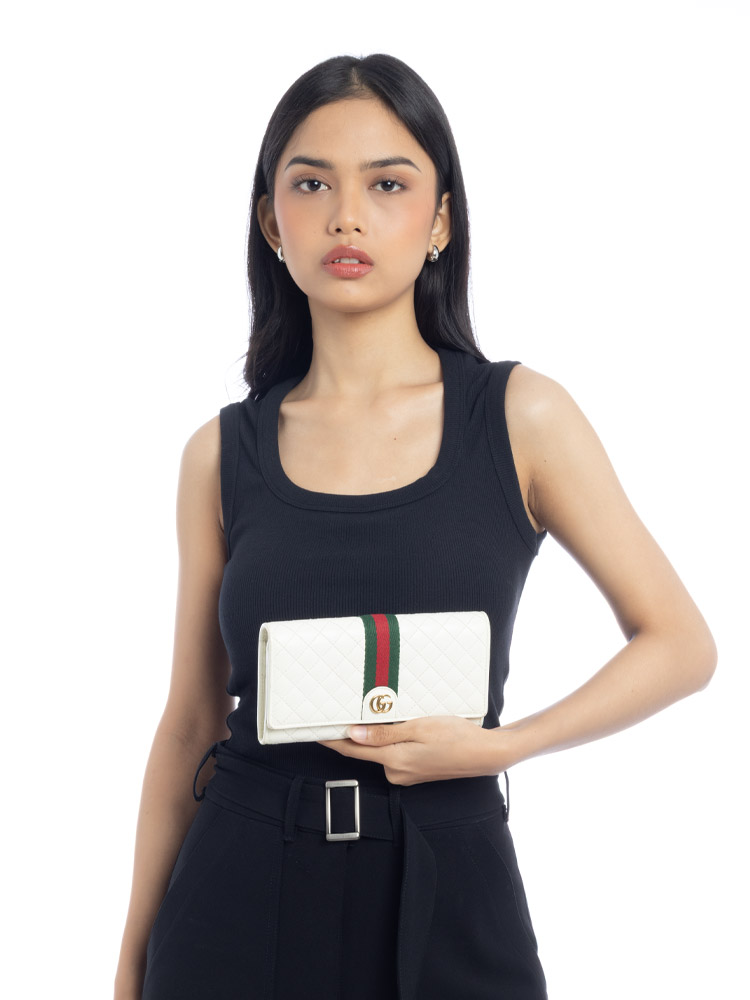 GG Calfskin Web Trapuntata Continental Wallet Off White