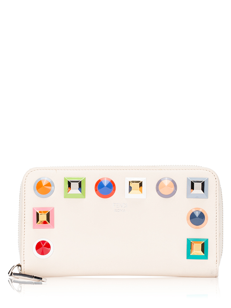 Vitello Liberty Studded Zip Wallet Beige
