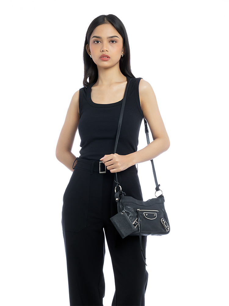 Gold Metallic Edge Hip Crossbody Black