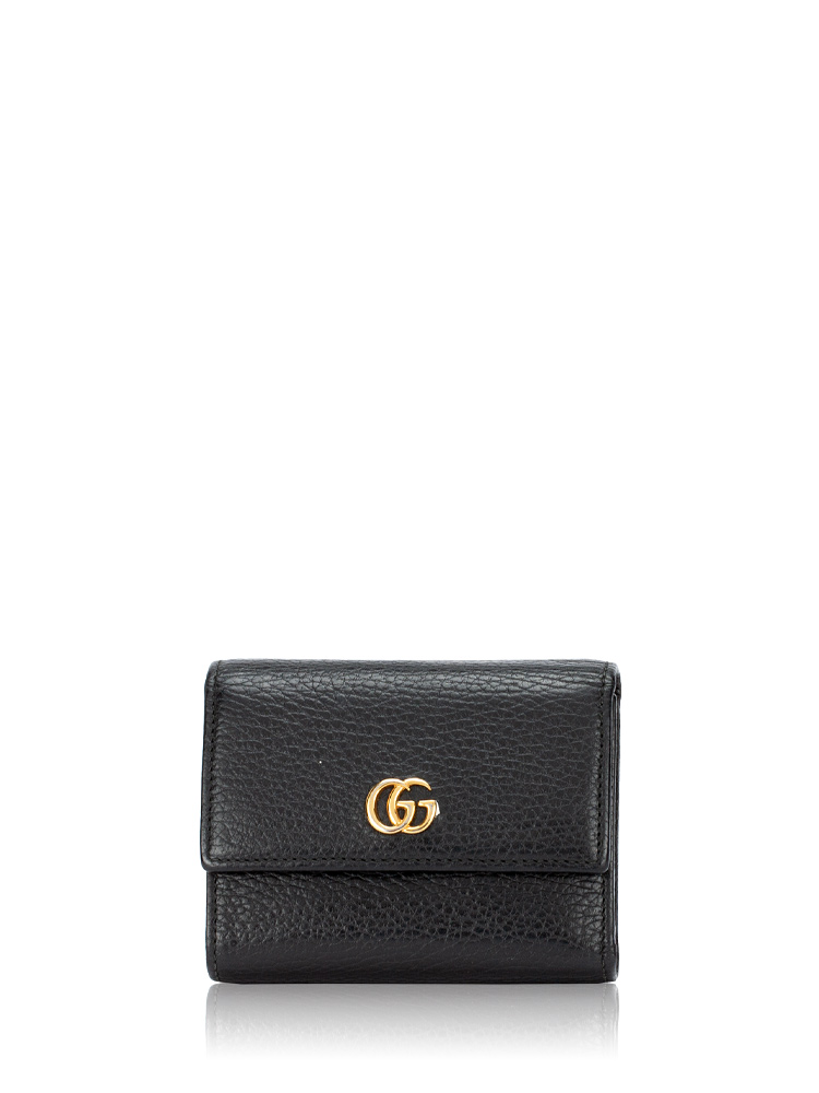 Calfskin GG Marmont Trifold Compact Wallet Black