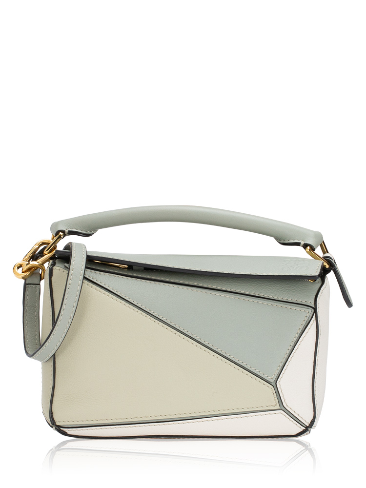 Calfskin Mini Puzzle Bag Ash Grey Marble Green