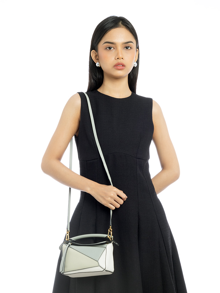 Calfskin Mini Puzzle Bag Ash Grey Marble Green