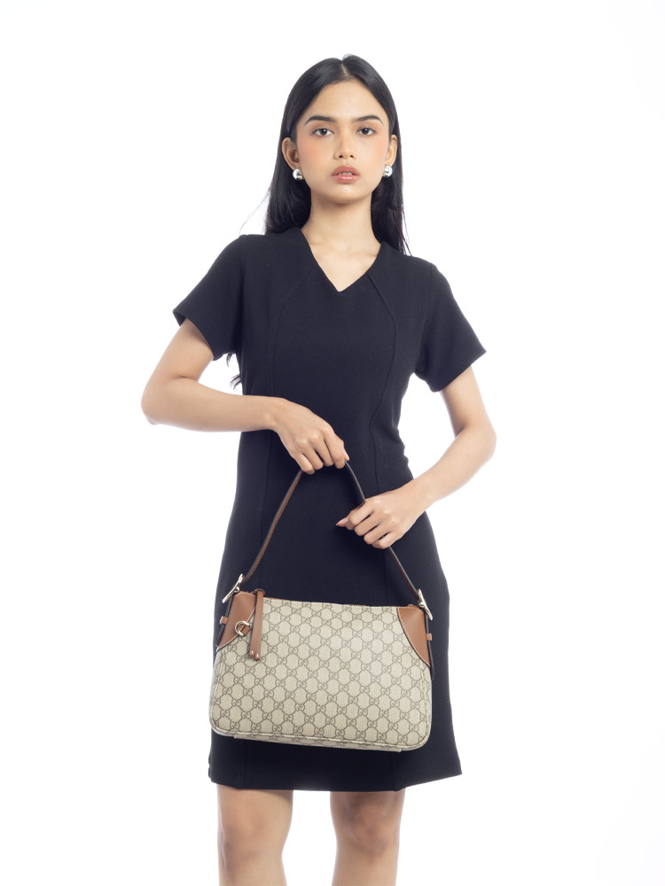 GG Supreme Emblem Medium Shoulder Bag Beige Ebony Sundial