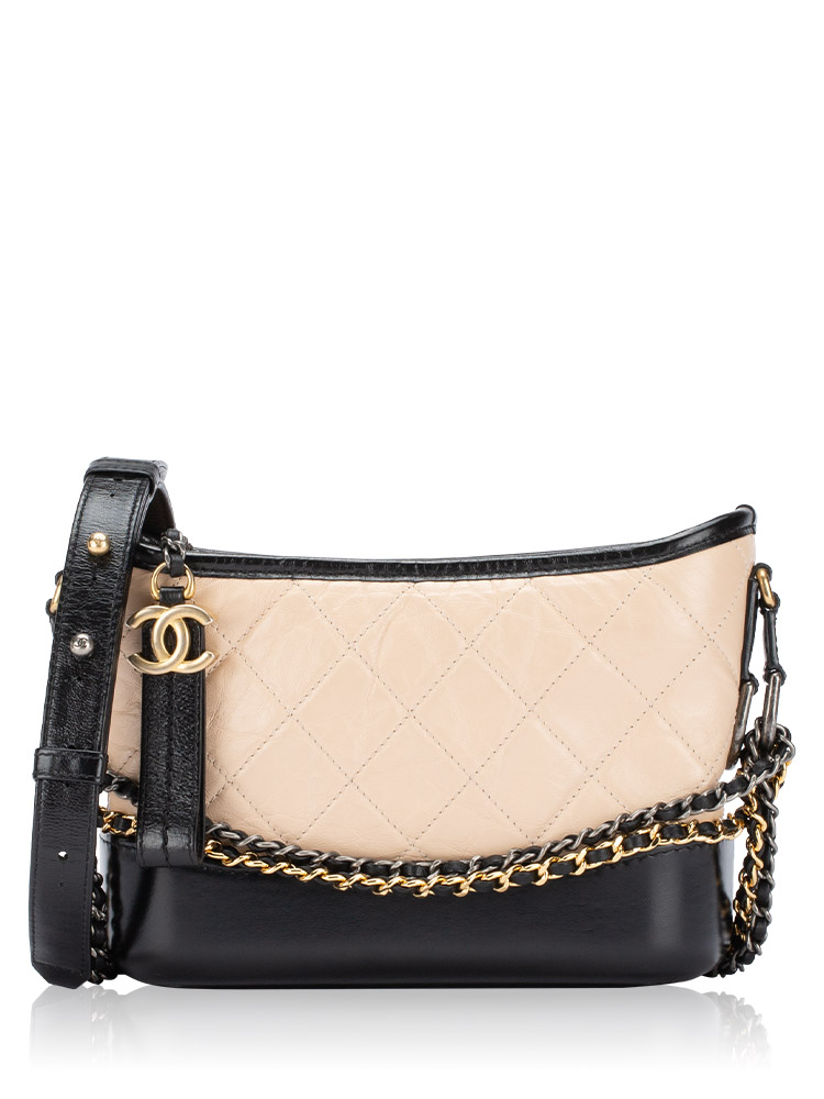 Aged Calfskin Gabrielle Small Hobo Beige Black