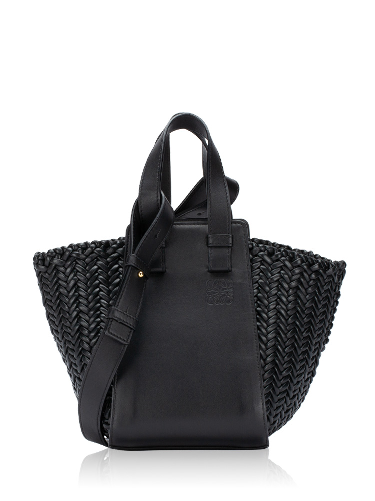 Calfskin Woven Hammock Compact Shoulder Bag Black