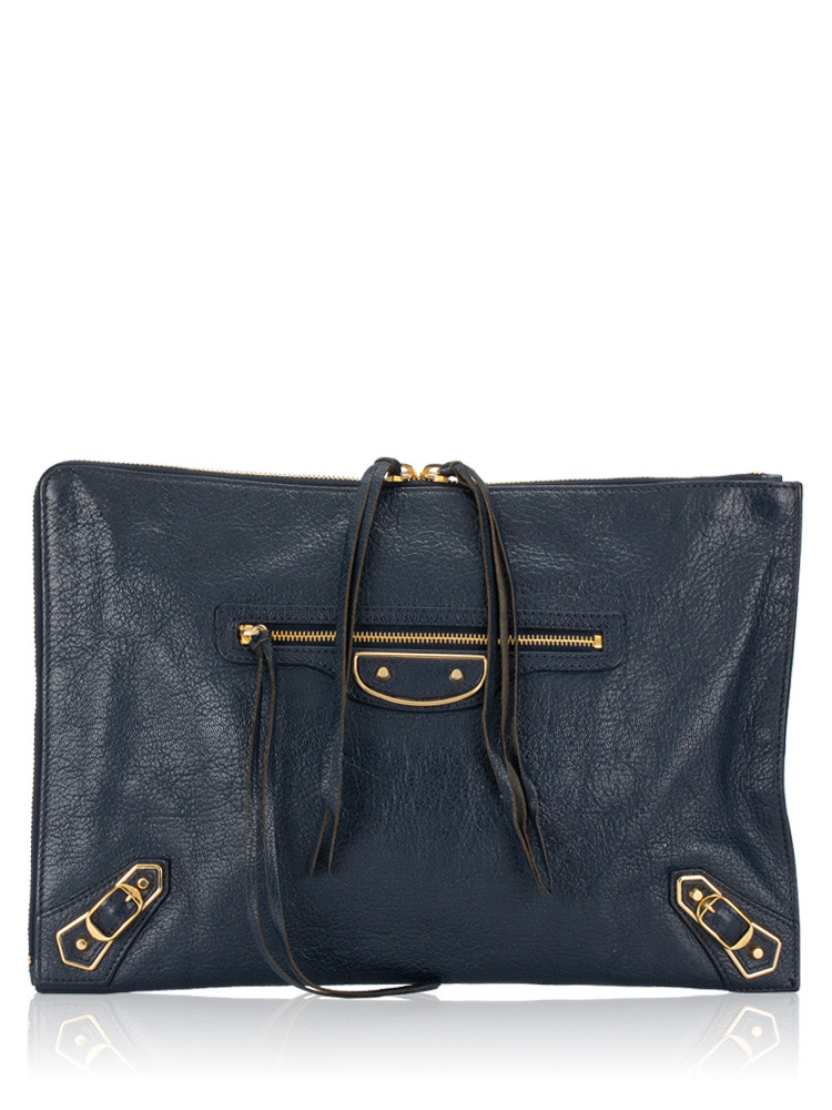 Gold Metallic Edge Pouch Midnight Bleu Nuit