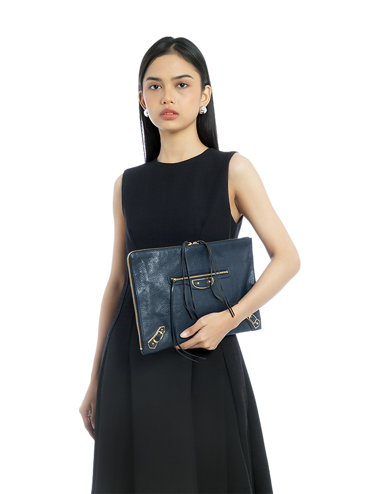 Gold Metallic Edge Pouch Midnight Bleu Nuit
