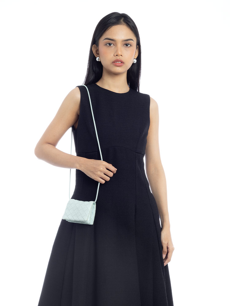 Nappa Intrecciato Card Case On Strap Washed Teal