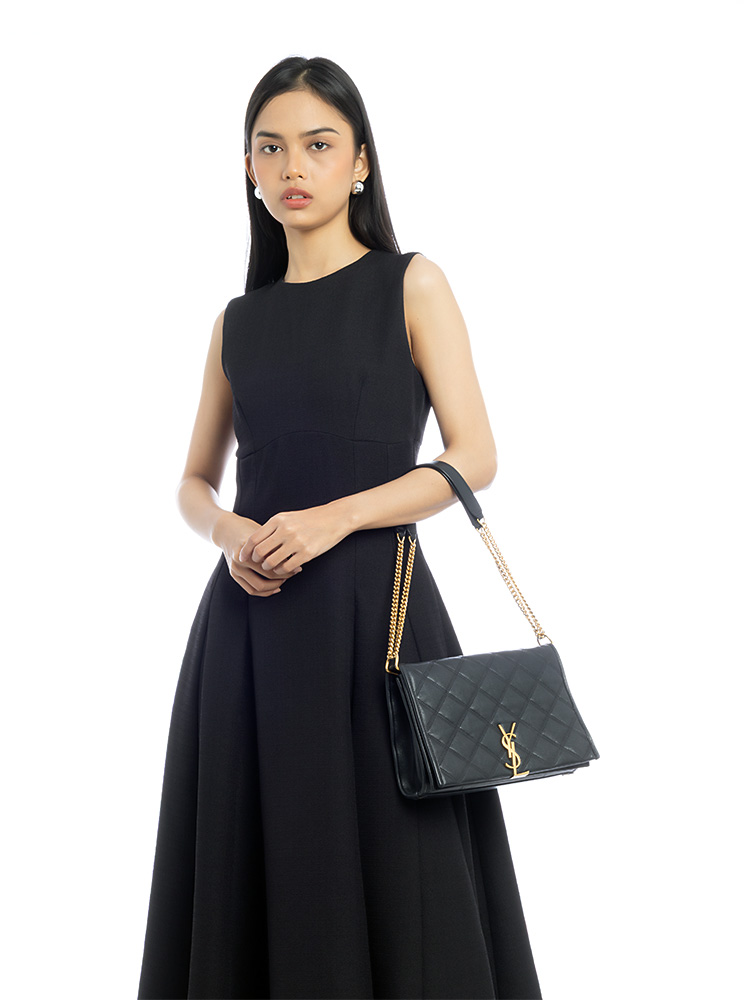 Quilted Goatskin Becky Shoulder Bag Black