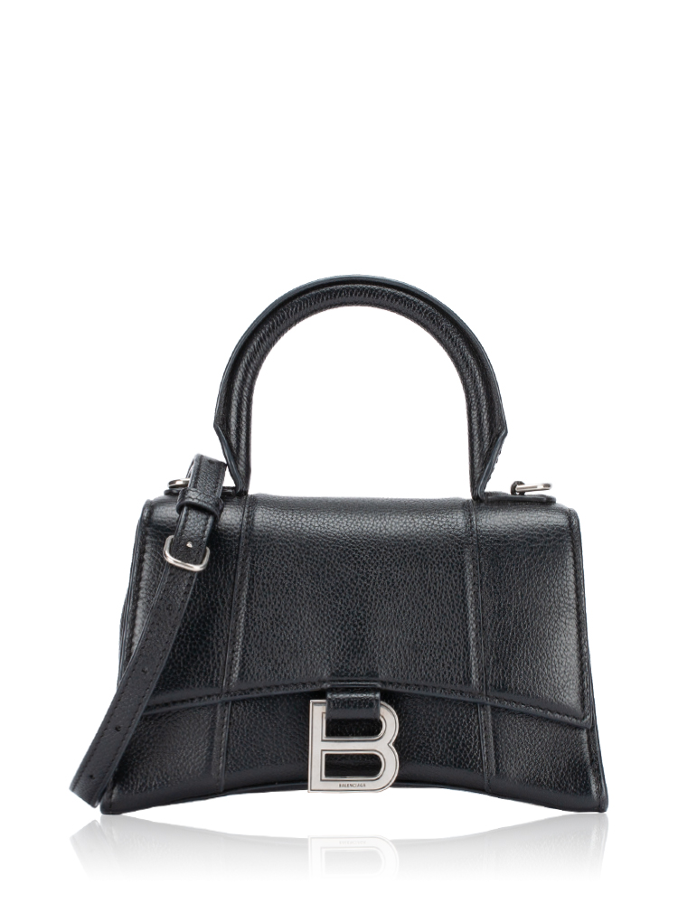 Grained Leather Hourglass XS Top Handle Bag Black