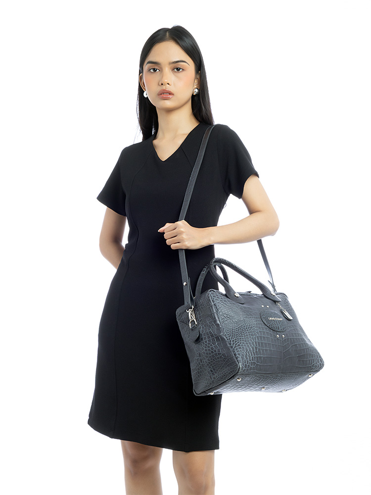 Quadri Croco Large Satchel Dark Grey