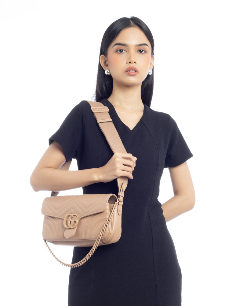 GG Marmont Monochrome Small Shoulder Bag with Jacquard Strap Rose Pink