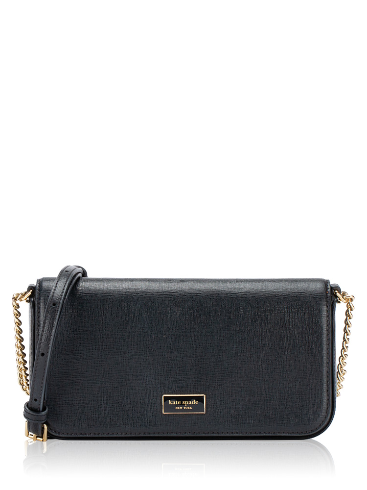 Serena Leather Chain Wallet Black