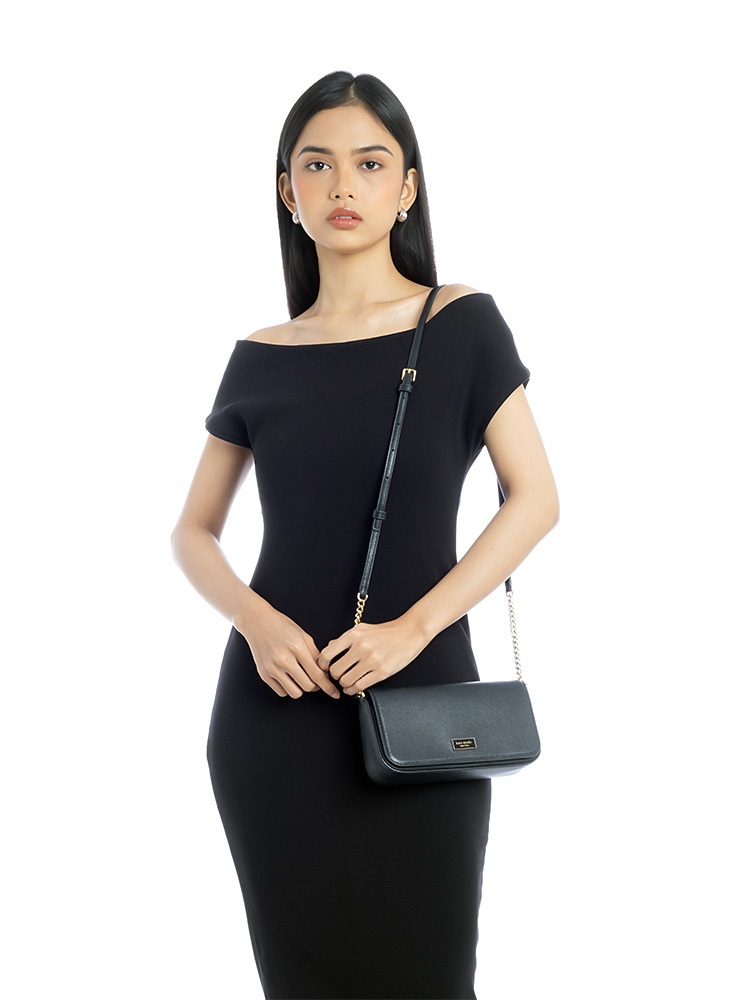 Serena Leather Chain Wallet Black