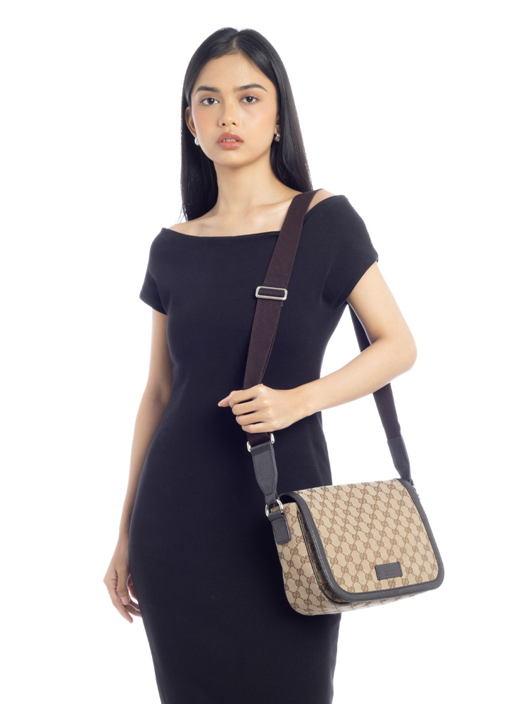 GG Canvas Flap Messenger Beige Ebony
