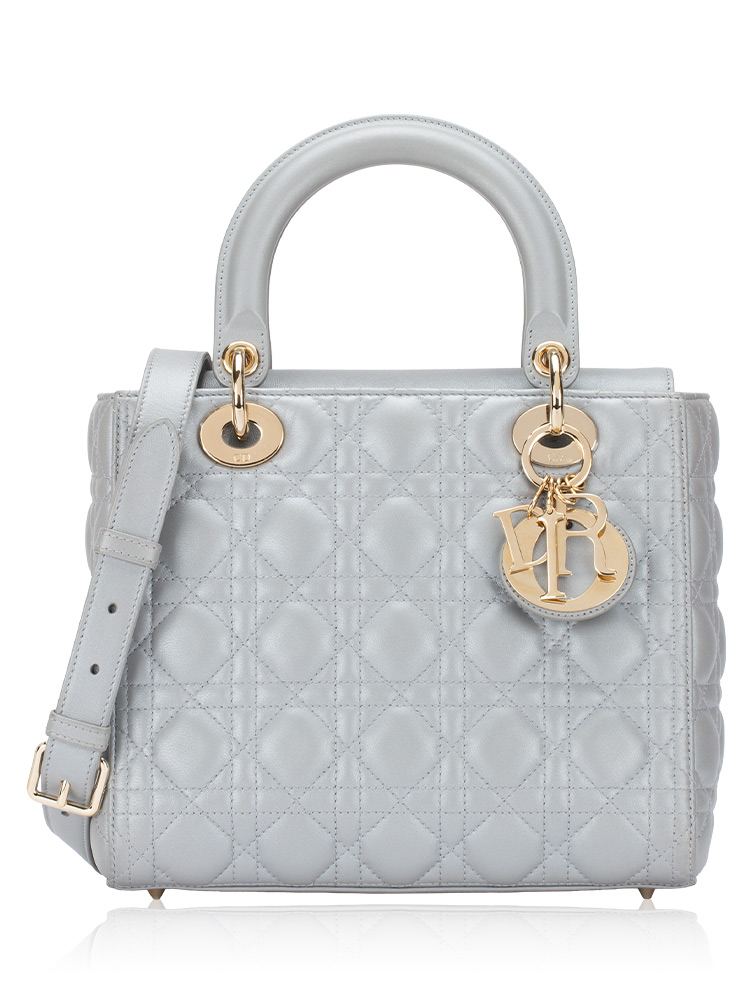 Pearlescent Lambskin Cannage Medium Lady Dior Opaline Gray