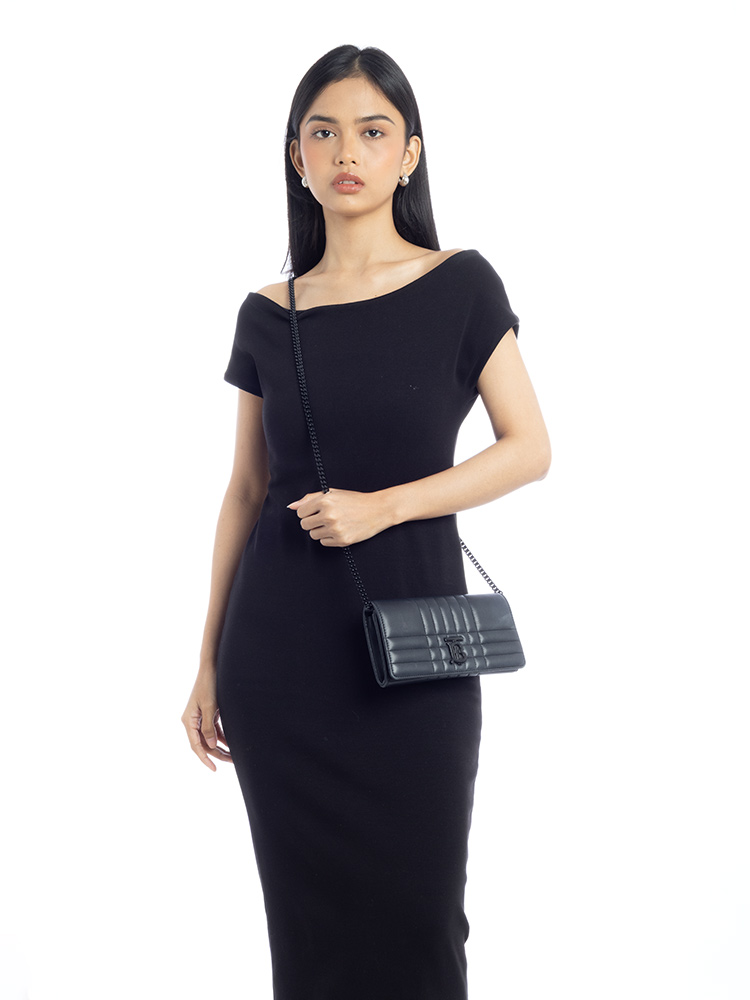 Lambskin Quilted Lola Chain Wallet Black