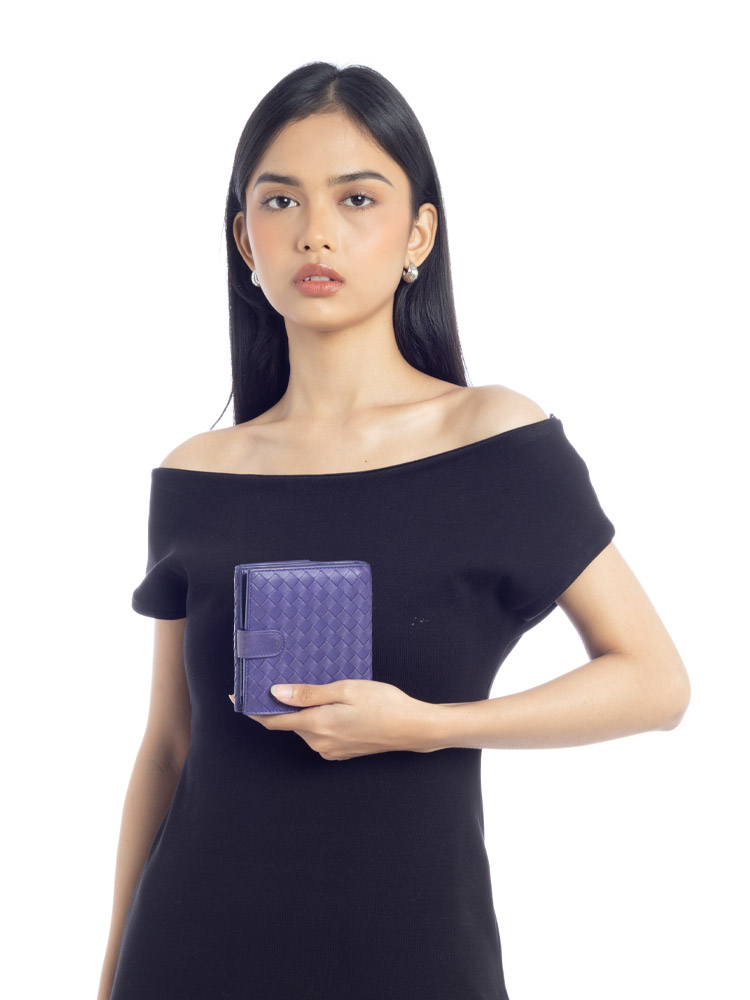 Nappa Intrecciato French Compact Wallet Purple
