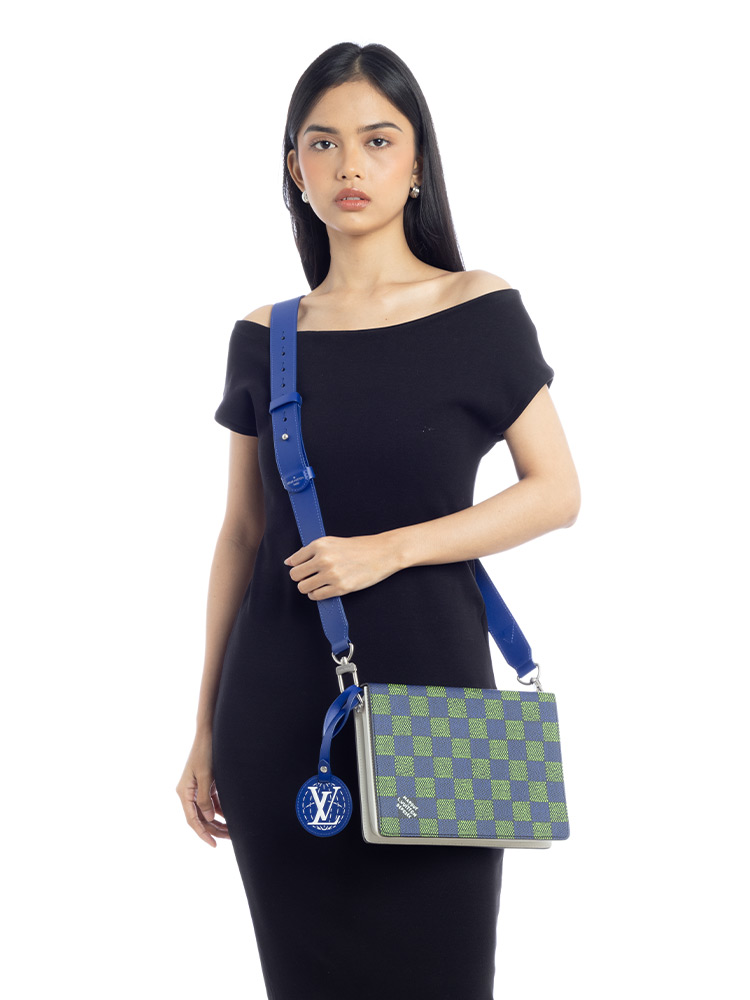 Damier Heritage Book Messenger Blue Green