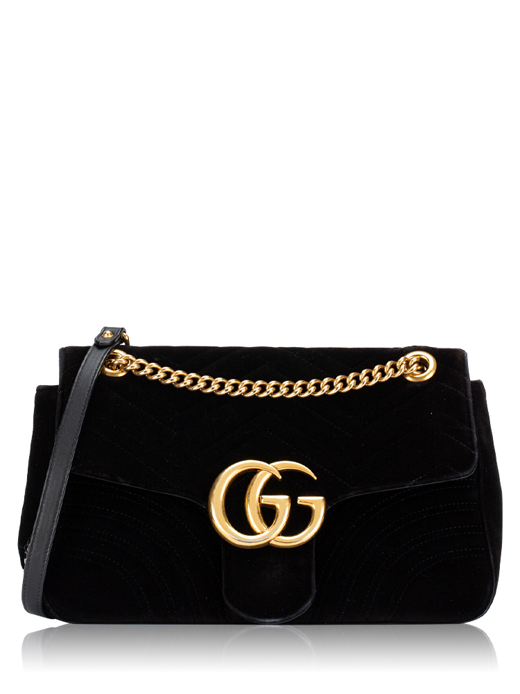 Velvet Matelasse GG Marmont Medium Flap Shoulder Bag Black