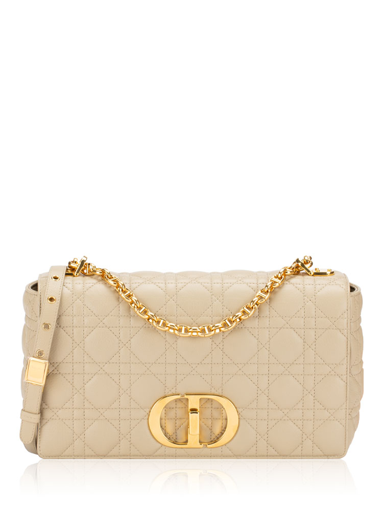 Supple Calfskin Cannage Caro Large Shoulder Bag Beige